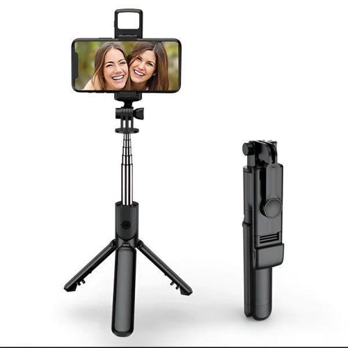 4 in 1 Selfie Stick Tripod with Light & Bluetooth Remote |Foldable & Extendable (70cm) Mobile Holder