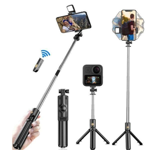 4 in 1 Selfie Stick Tripod with Light & Bluetooth Remote |Foldable & Extendable (70cm) Mobile Holder