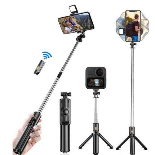 4 in 1 Selfie Stick Tripod with Light & Bluetooth Remote |Foldable & Extendable (70cm) Mobile Holder