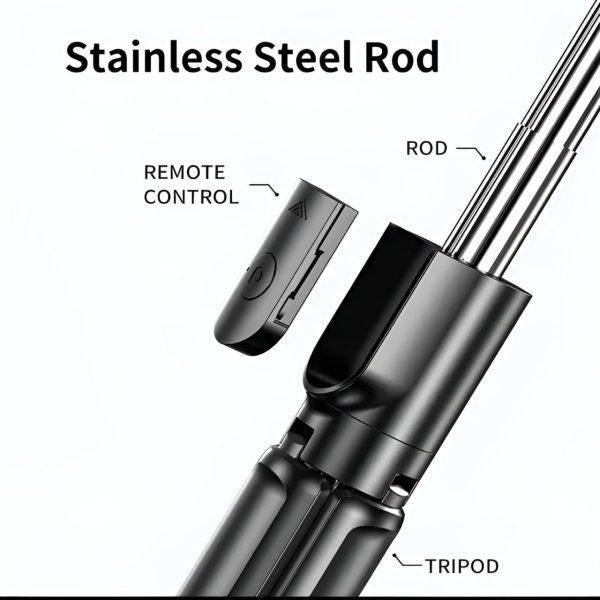 4 in 1 Selfie Stick Tripod with Light & Bluetooth Remote |Foldable & Extendable (70cm) Mobile Holder