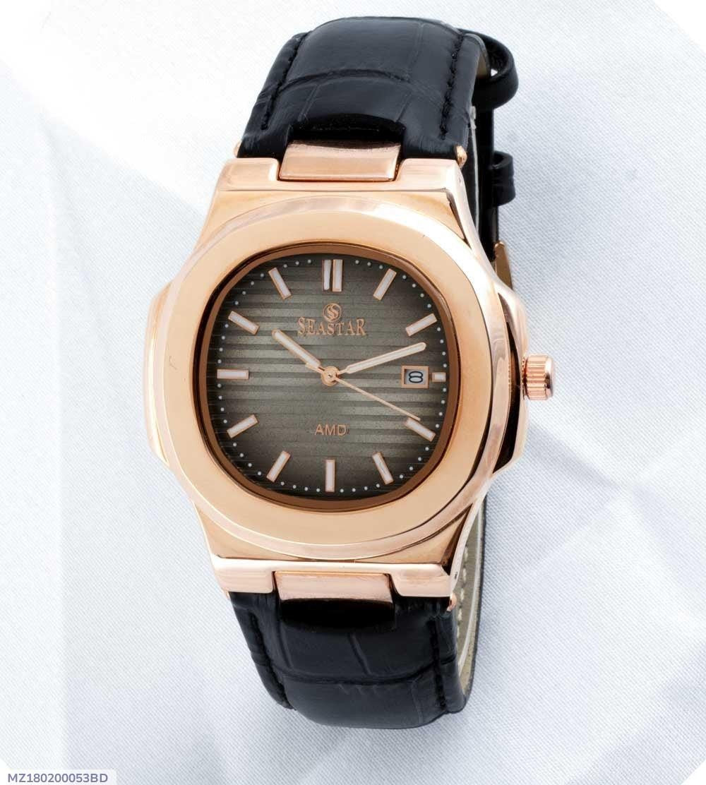 Men's Leather Square Watch with Quartz Movement